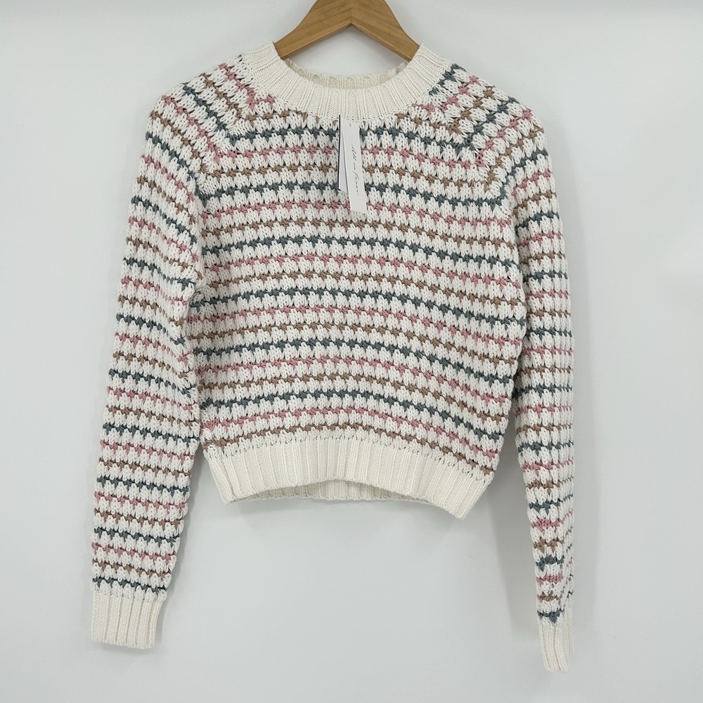 Preppy Coastal Cottage Crew Neck Sweater Womens S Chunky Knit Clean Girl Soft